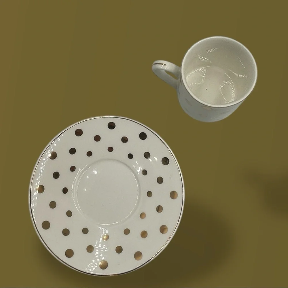 GRACE TEAWARE White Gold Polka Dots 4 Piece Tea DEMITASSE ESPRESSO Set